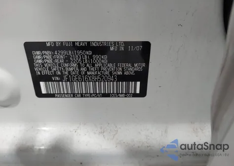 2008 Subaru Impreza 2.5I из США, поврежденный, VIN JF1GE616X8H520943